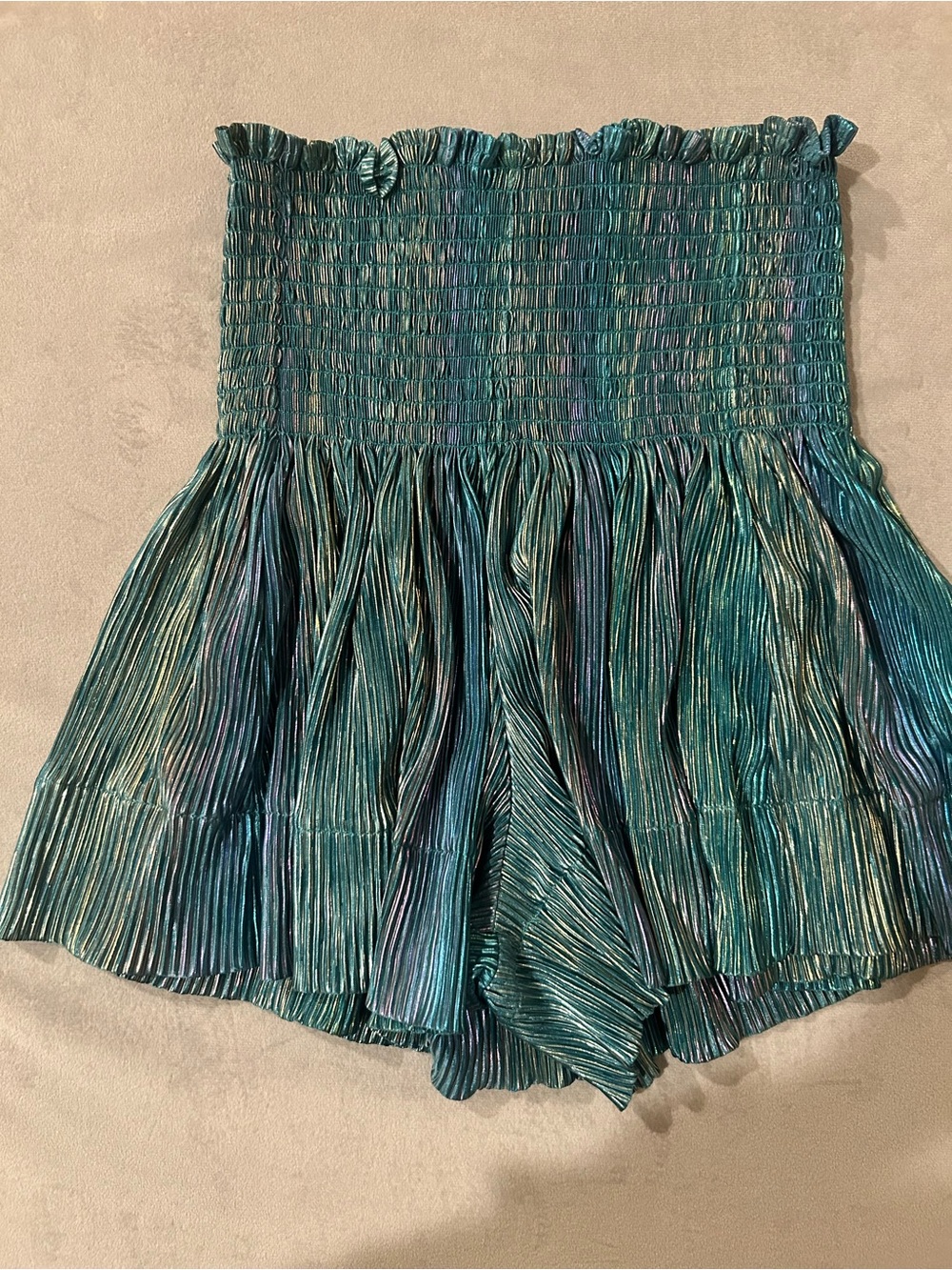 NWOT/ Queen of Sparkles Swing Shorts XS Green Tones Iridescent Metal Mermaid